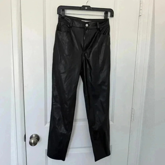 Zara Faux Leather Straight Leg Black Pants size 2 - Picture 1 of 4